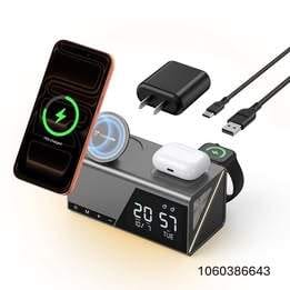 TobenONE 6-in-1 Alarm Clock Wireless Charging Station for Apple Devices
