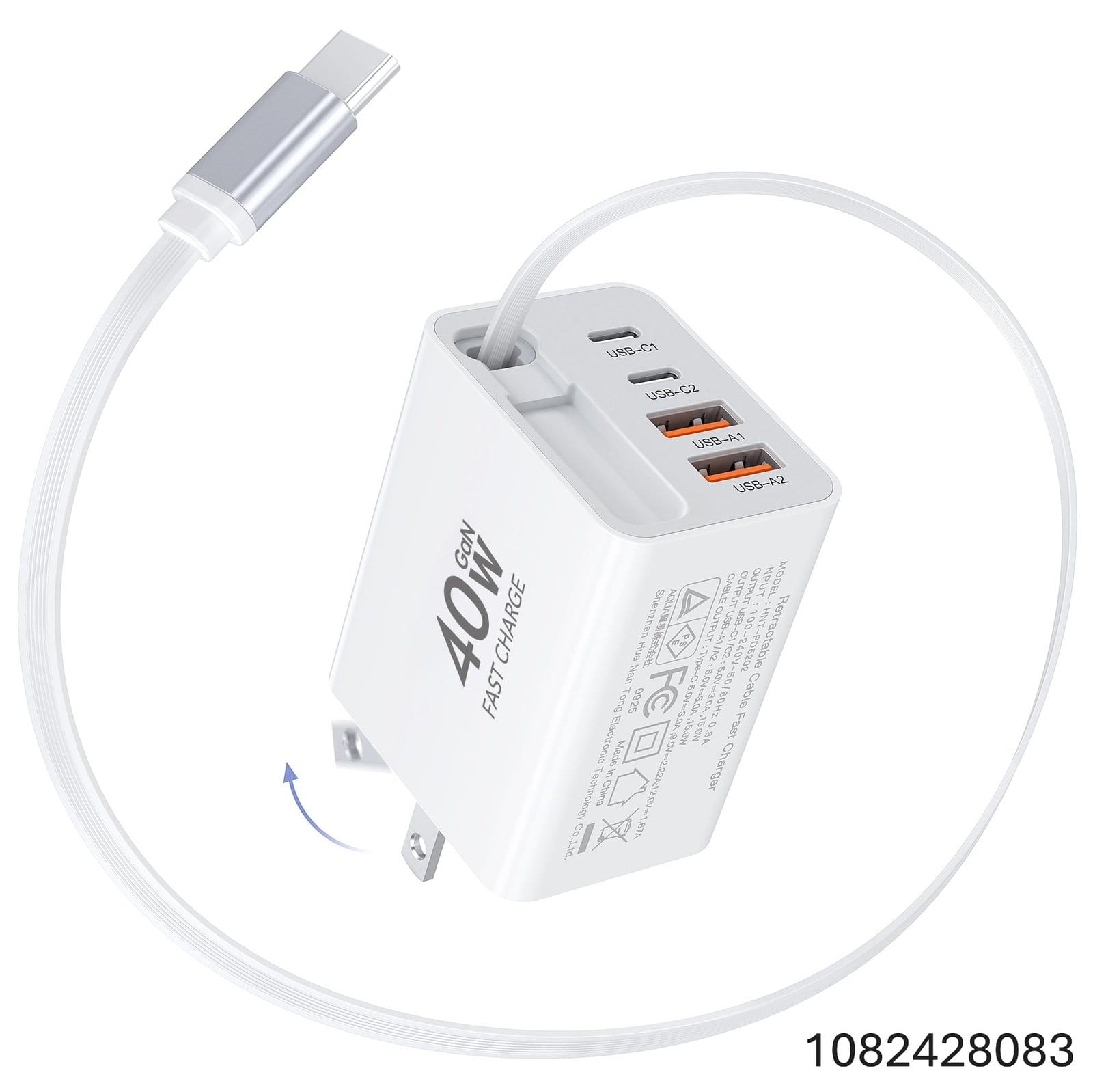 Updated 40W Retractable Charger,4Port Travel Essentials Multiport,5-in-1
