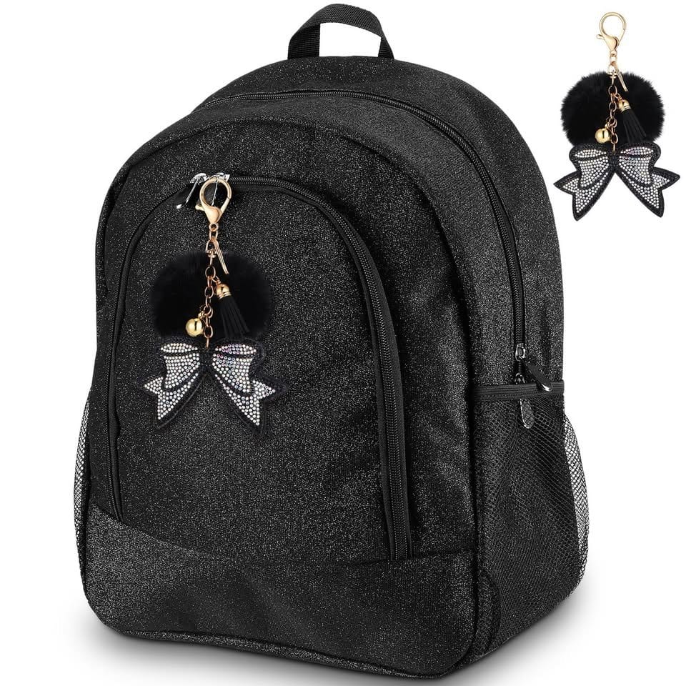Noveread Large Cheer Backpack with Bow Keychain Cheerleading Glitter Backpack