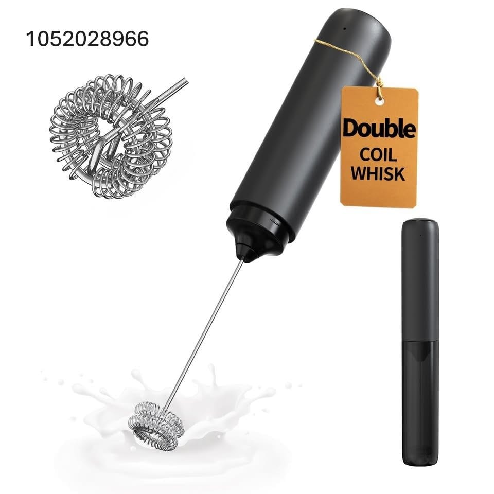 Dual Coil Whisk Head Rechargeable Milk Frother Hanheld, Electric Coffee Frother