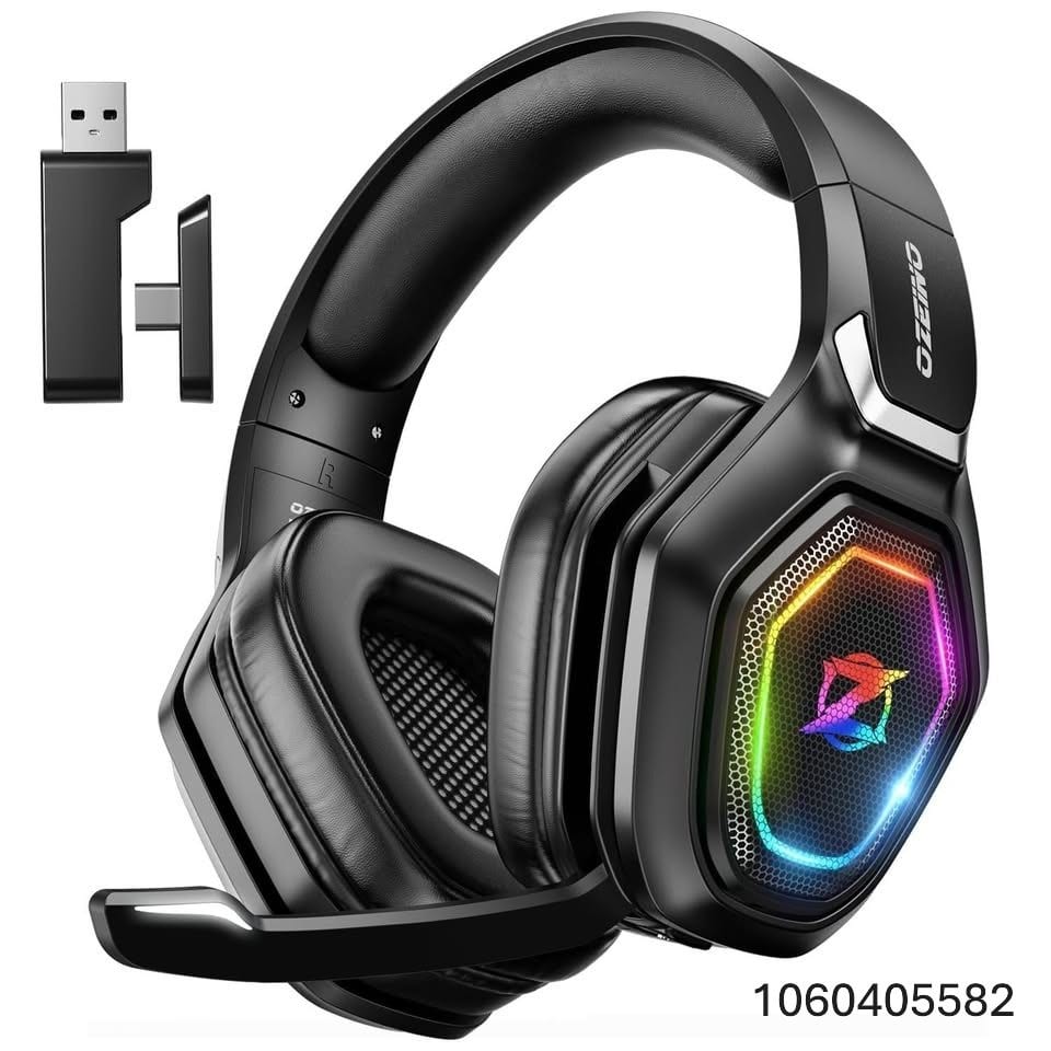 Ozeino Wireless Gaming Headset with Flip Microphone, RGB Lighting Gaming Headphones for PS5, PS4...