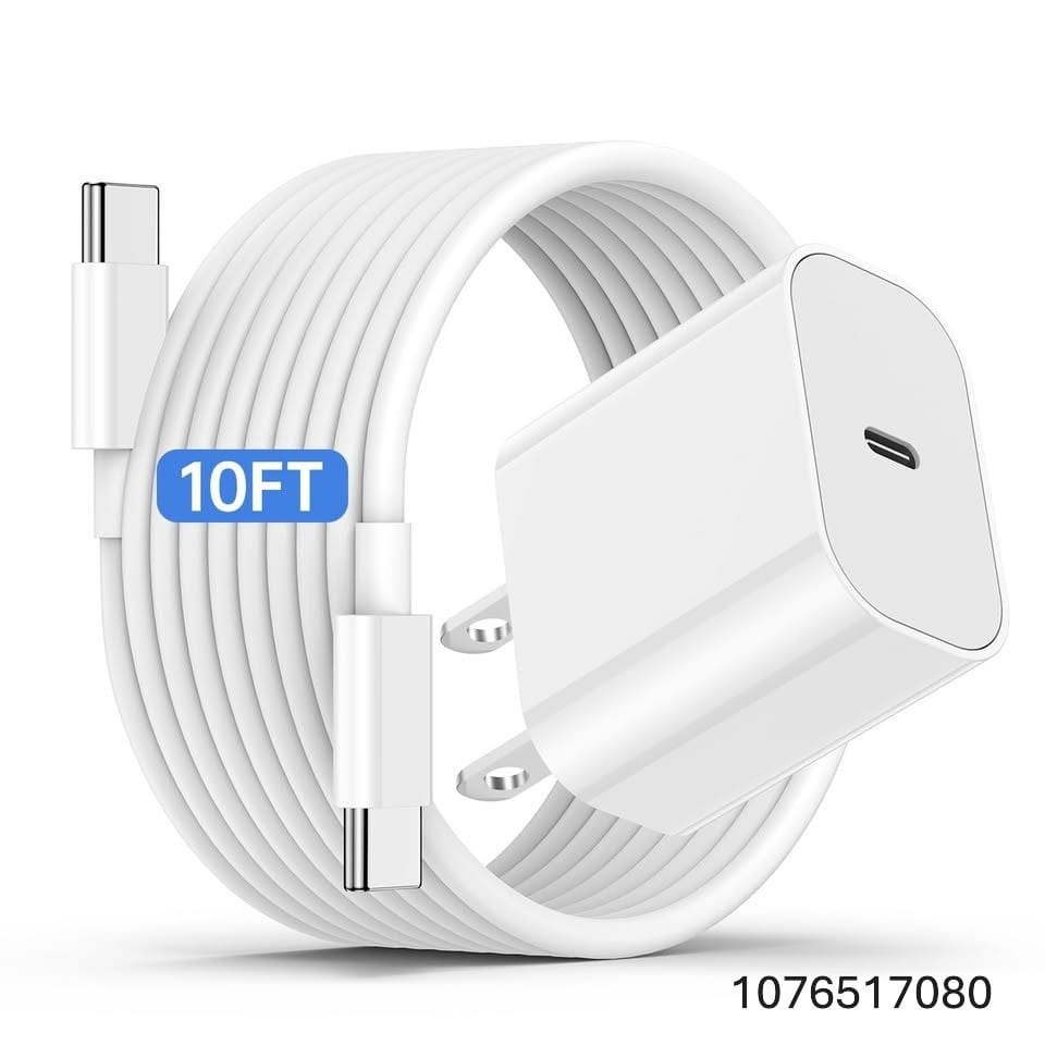 Fast Charger and 10ft Type C to C Cable Cord Long, 20W USB C Charging Block