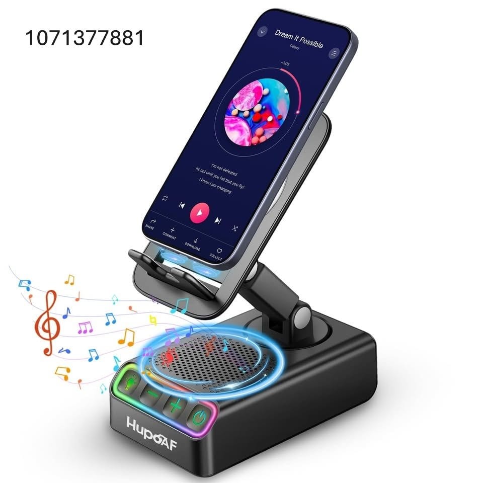 Hupoaf Adjustable Cell Phone Stand with Wireless Induction Bluetooth Speaker, HD Surround Sound