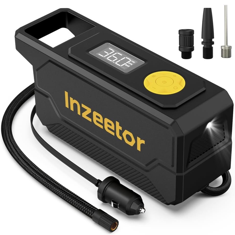 Inzeetor 150 PSI Tire Inflator Portable Air Compressor, 12V DC Auto Shutoff Air Pump