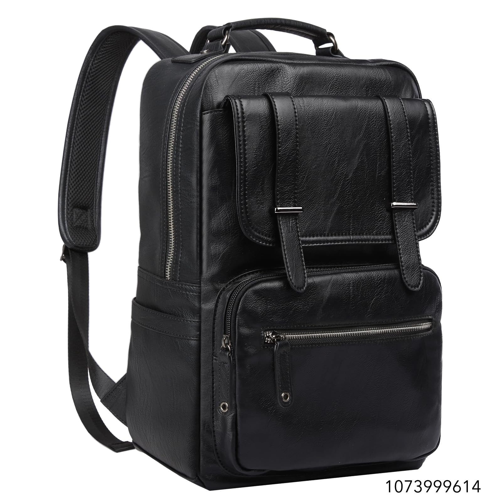 MOYYI Black Leather Backpack for Men Waterproof Fit 15.6 inch Laptop Backpack