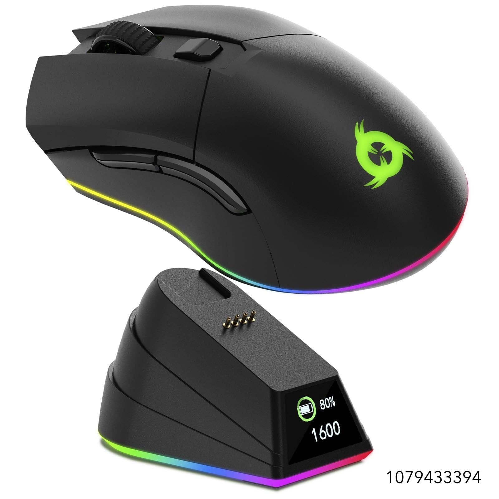 Klim Pro Rechargeable Wireless Gaming Mouse with Charging Dock RGB & LCD Display - New Version