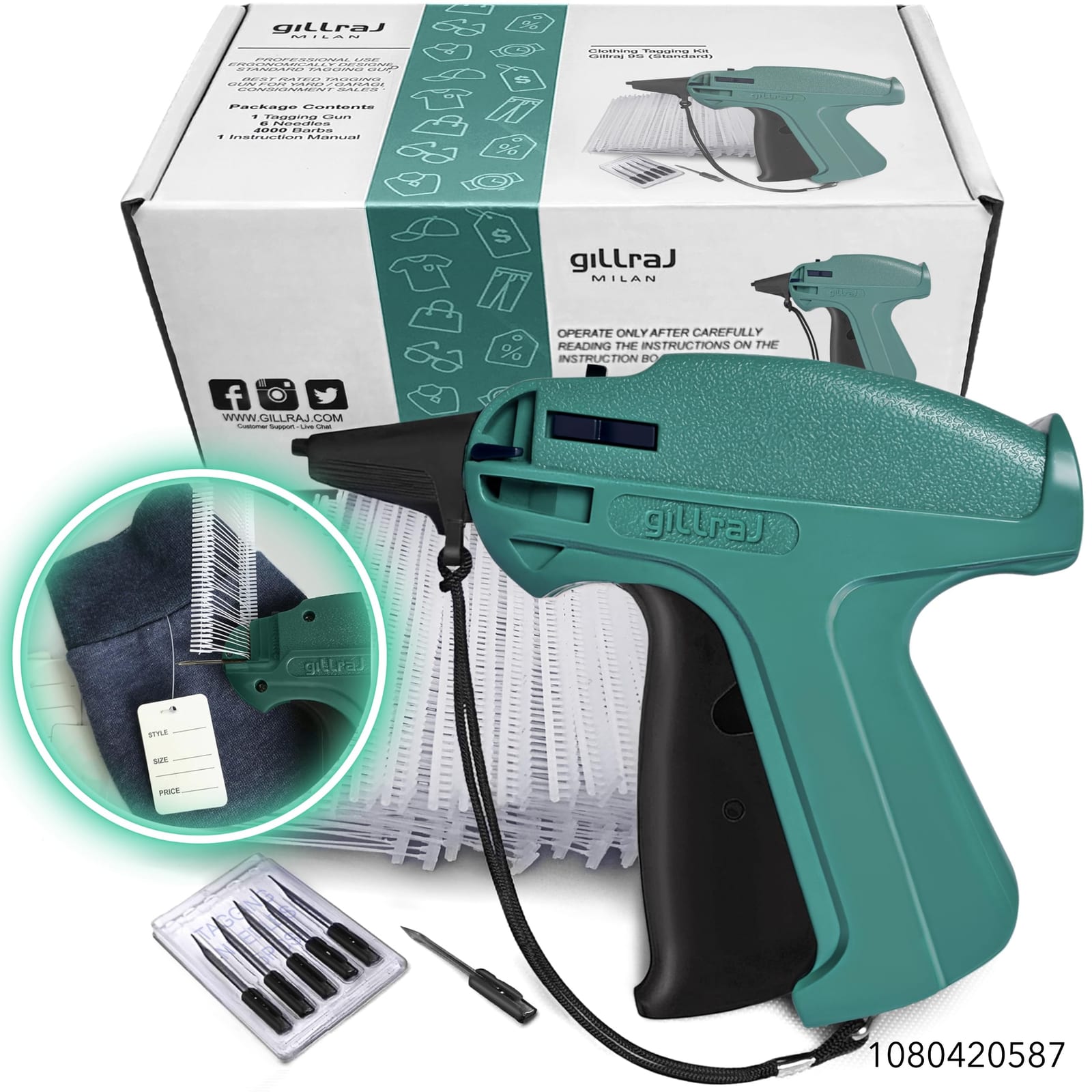 GILLRAJ® Price Tagging Gun?Not-a-Stitch-Gun? Hangtag Attacher with 4000pcs 2" Long Barbs