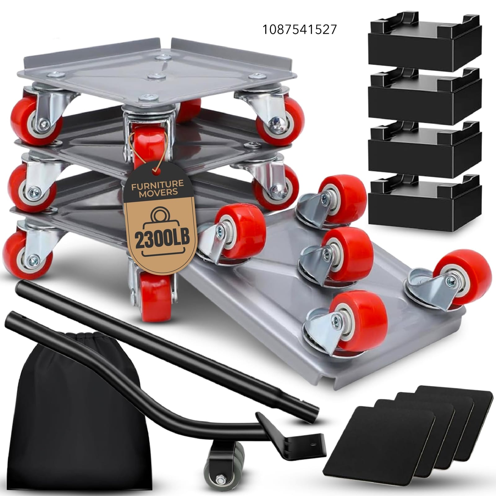 Furniture Moving Dolly Set – Heavy Duty 2300 lb Capacity, 5-Wheel System with Lifter Tool,