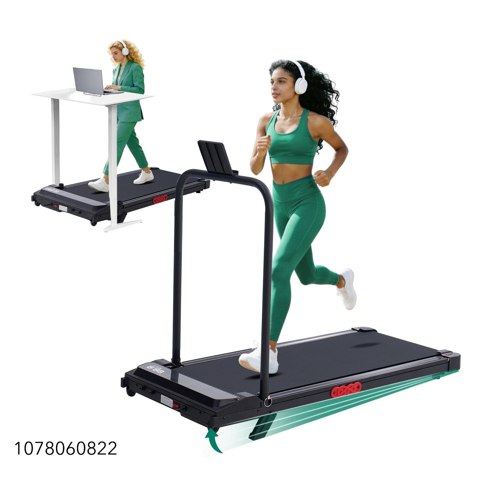 OGPOU Walking Pad with Handle Bar, Electric Treadmill with Incline for Home