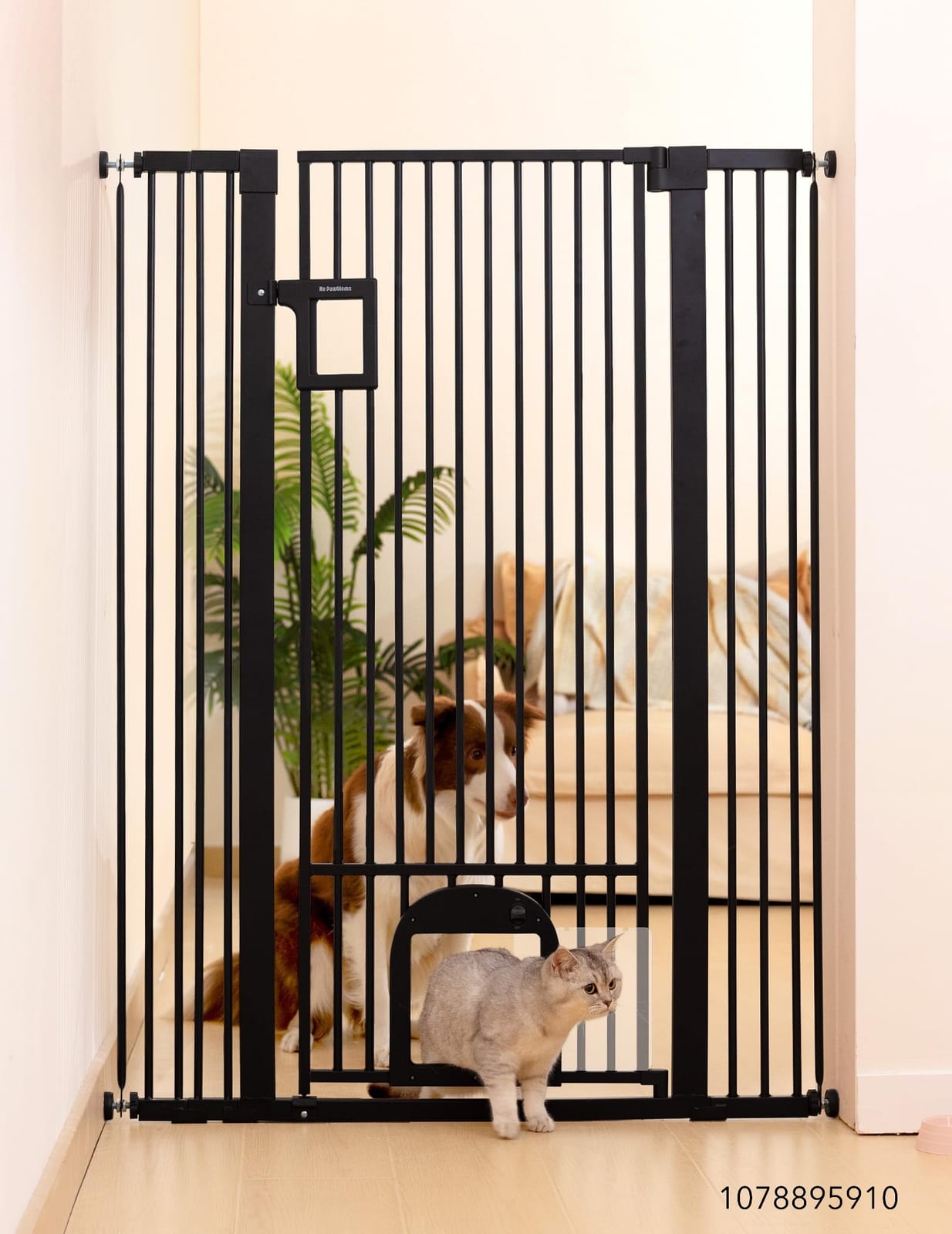 No Pawblems 55" Extra Tall Pet Gate with Cat Door, 29"-43"