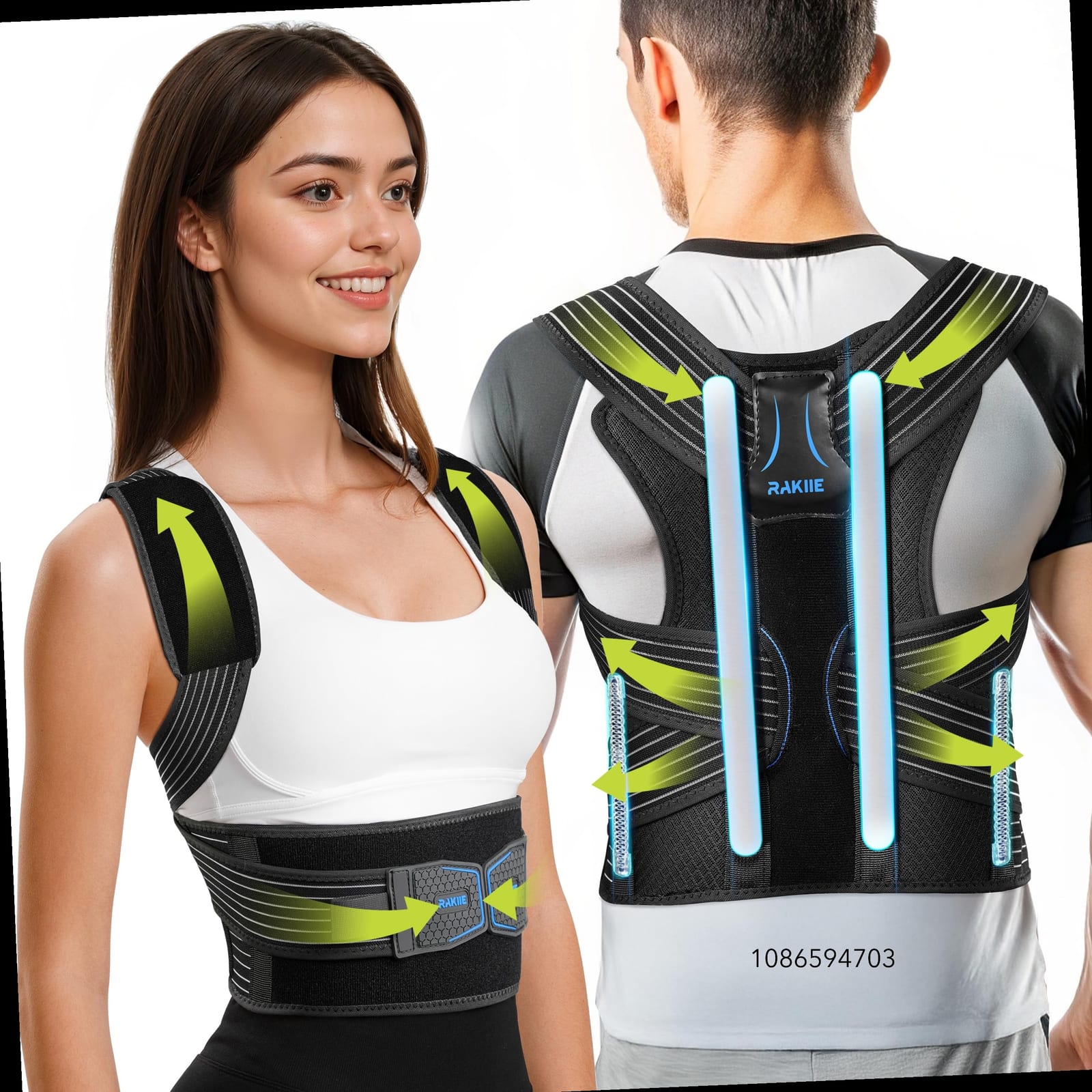 Rakiie Posture , Adjustable Back Brace, Breathable Shoulder Straightener For Hunchback, Neck, Mid and Upper Back