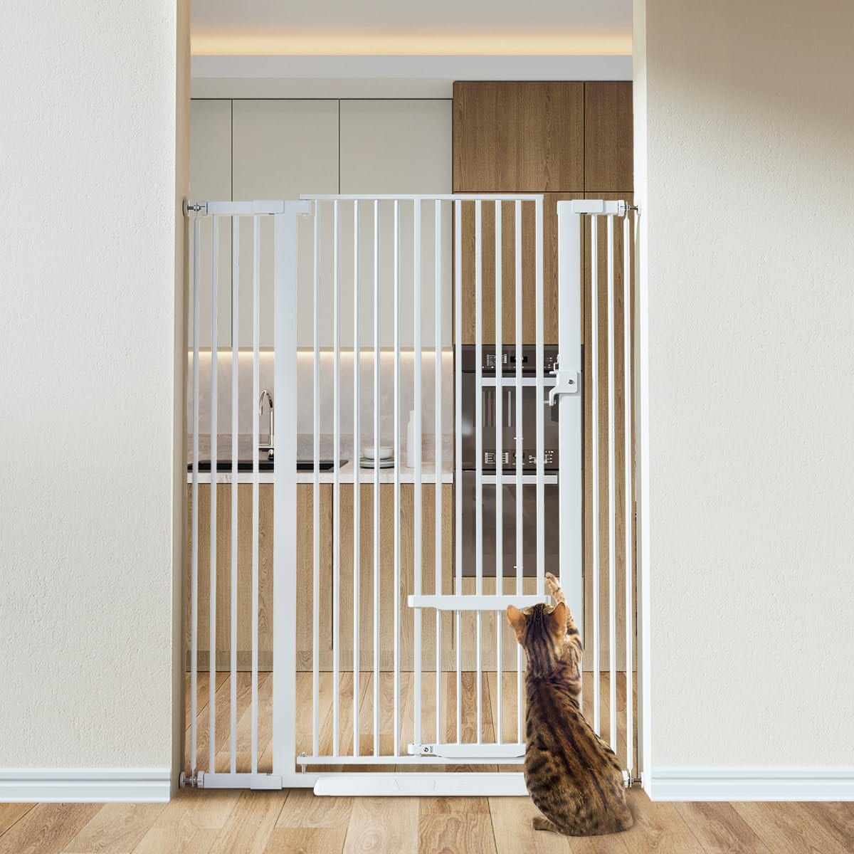 COMOMY 55.1" Extra Tall Pet Gate, 29.5-40.6" Wide with Adjustable Cat Door