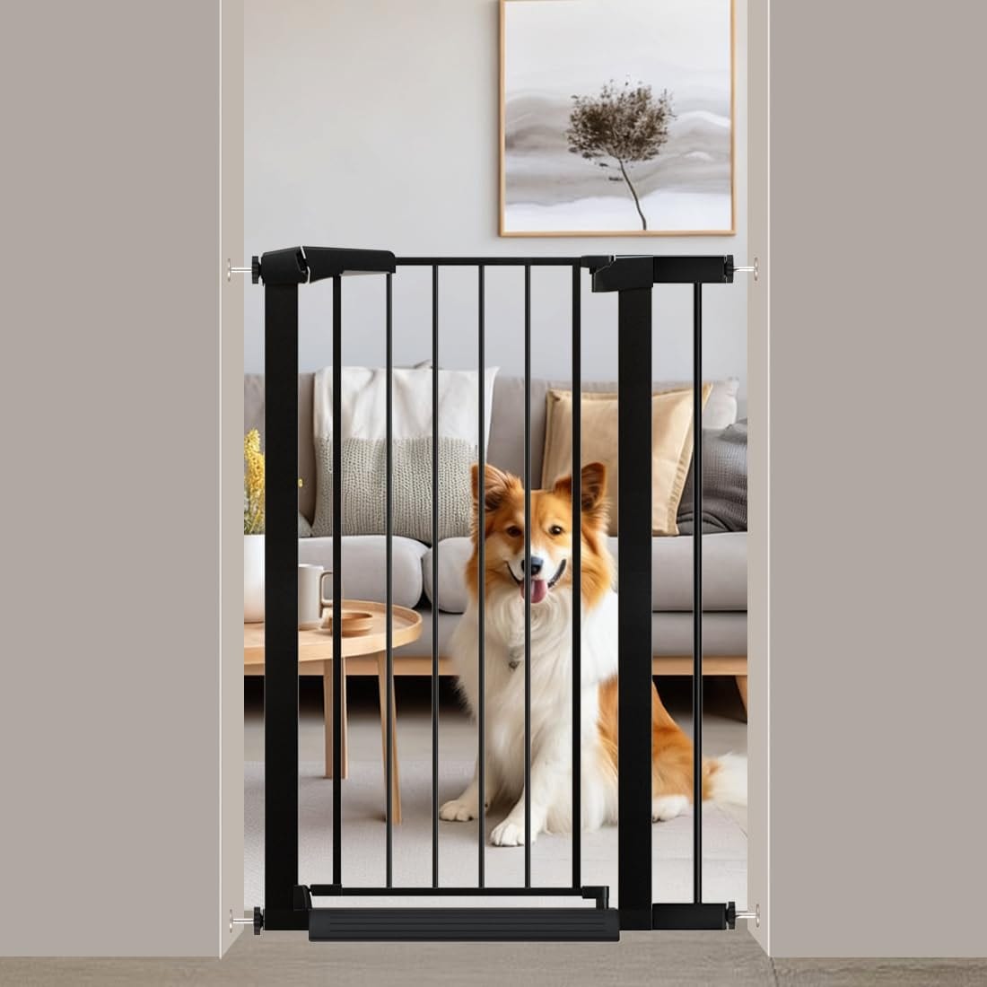 Fairy Baby Narrow Baby Gate 24.5"-29.5" Inch Wide, 38" Tall Pressure Mounted Auto-Close