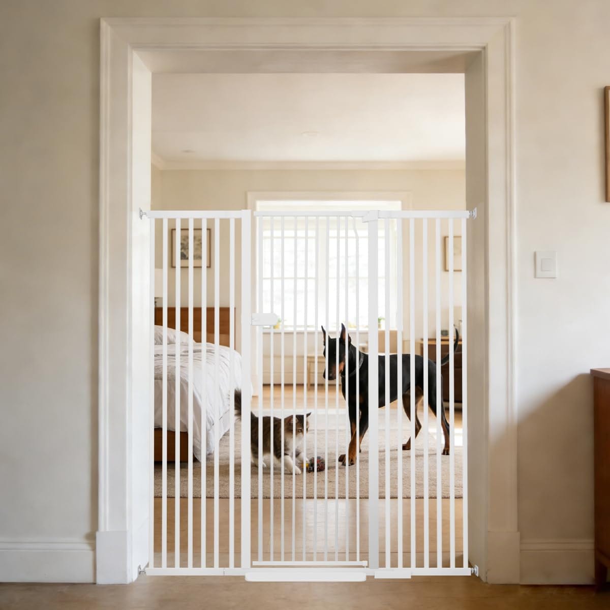 Lumizone Extra Tall Cat Gate 55.12" High 29.92"-59.44" Wide Pet Gate White
