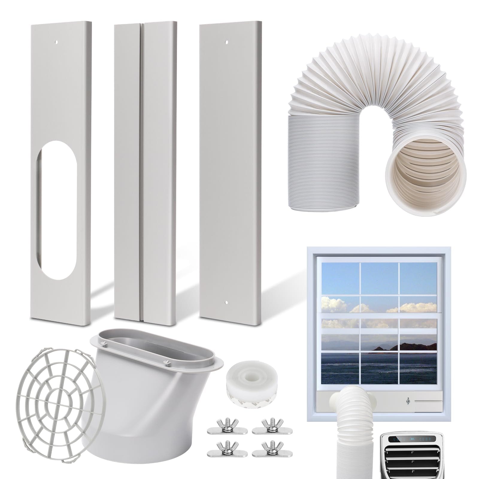 BEWAVE Portable AC Window Vent Kit - 5.9" Hose for Sliding Windows