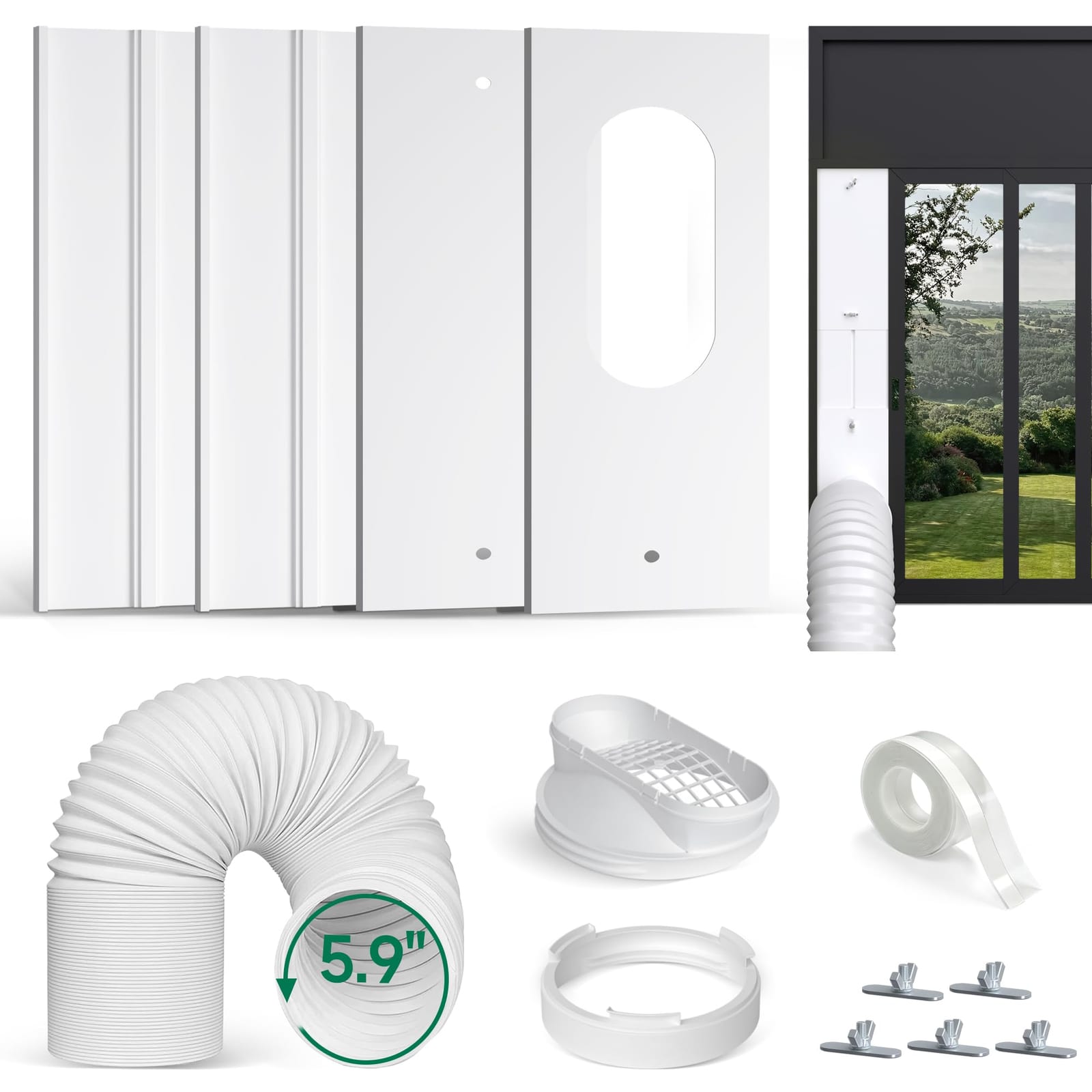 Plusluck Portable AC Window Vent Kit with 5.9" Exhaust Hose, Slide Seal Kit