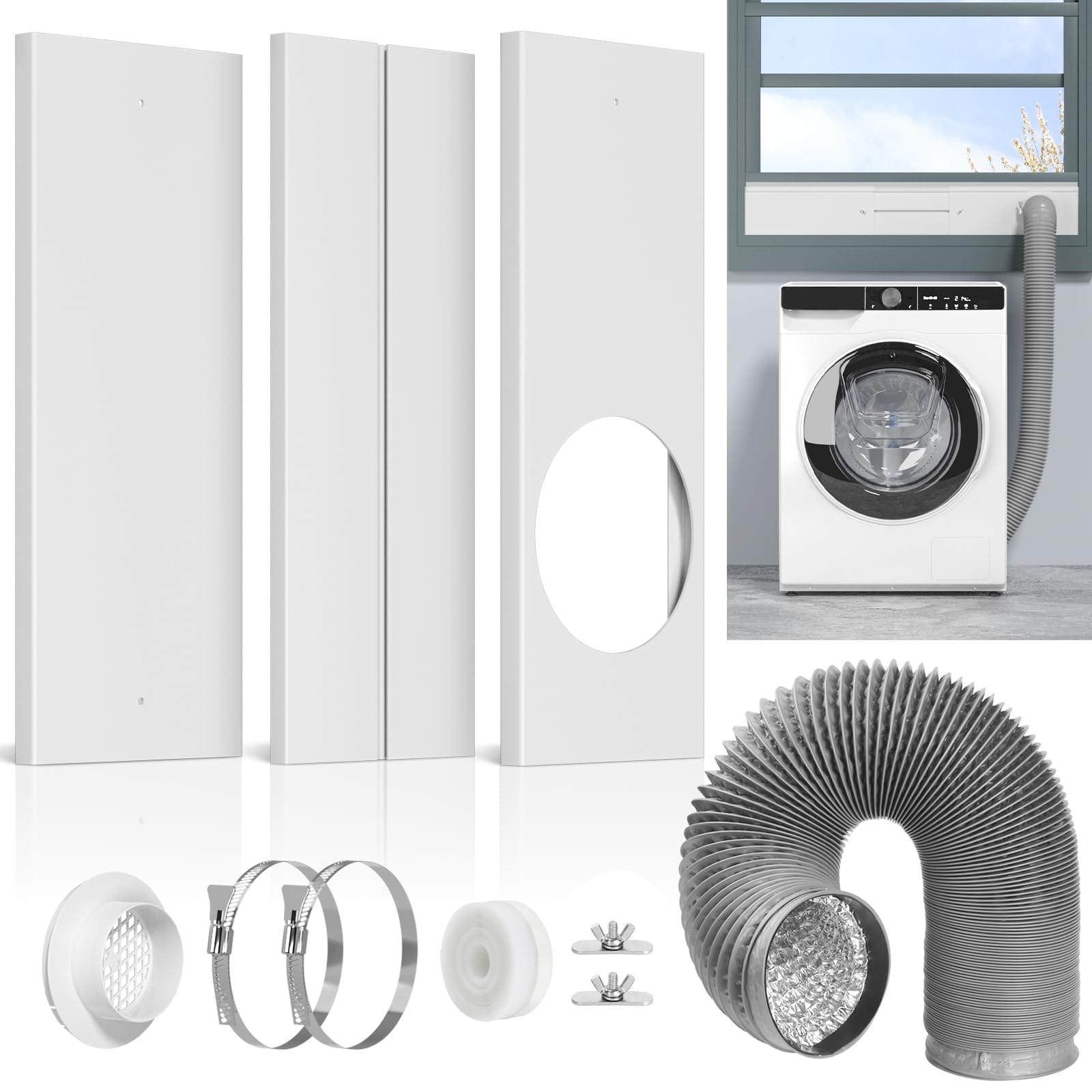 PURTEERY Dryer Vent Window Kit, 4" with Hose