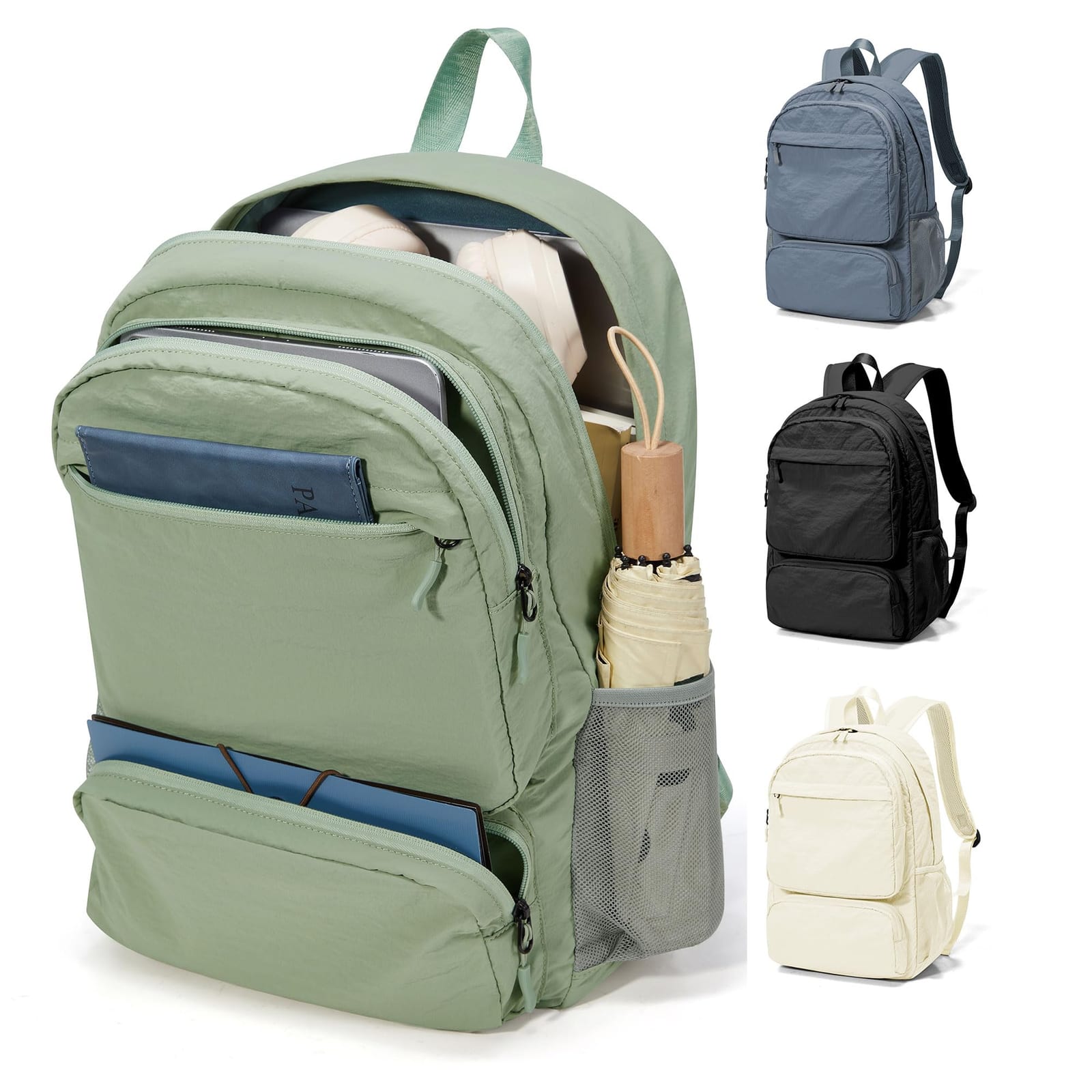 BJLFS Green School Backpack for Women Men, Lightweight College Backpack