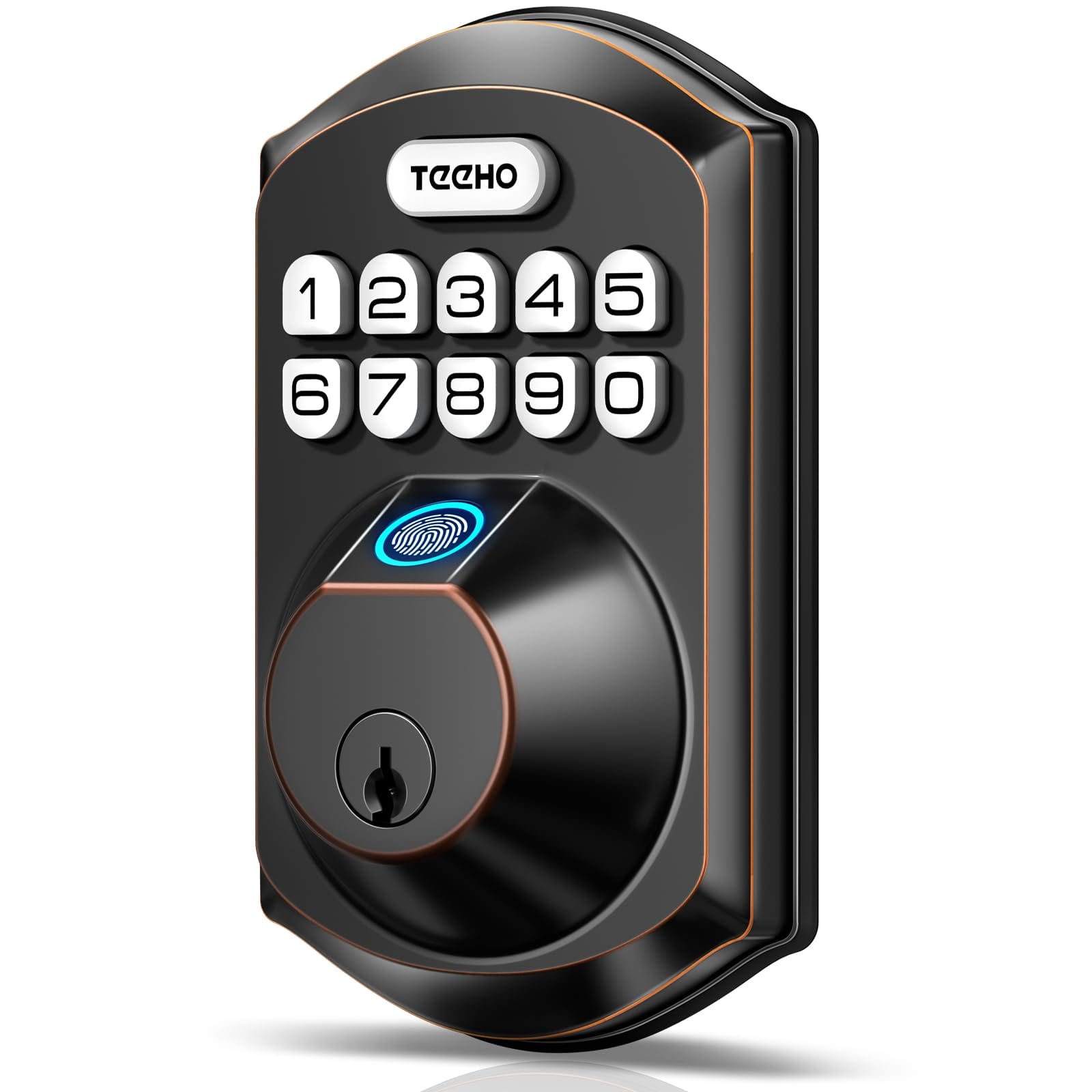 TEEHO TE002 Fingerprint Deadbolt with Keypad for Front Door, Bronze