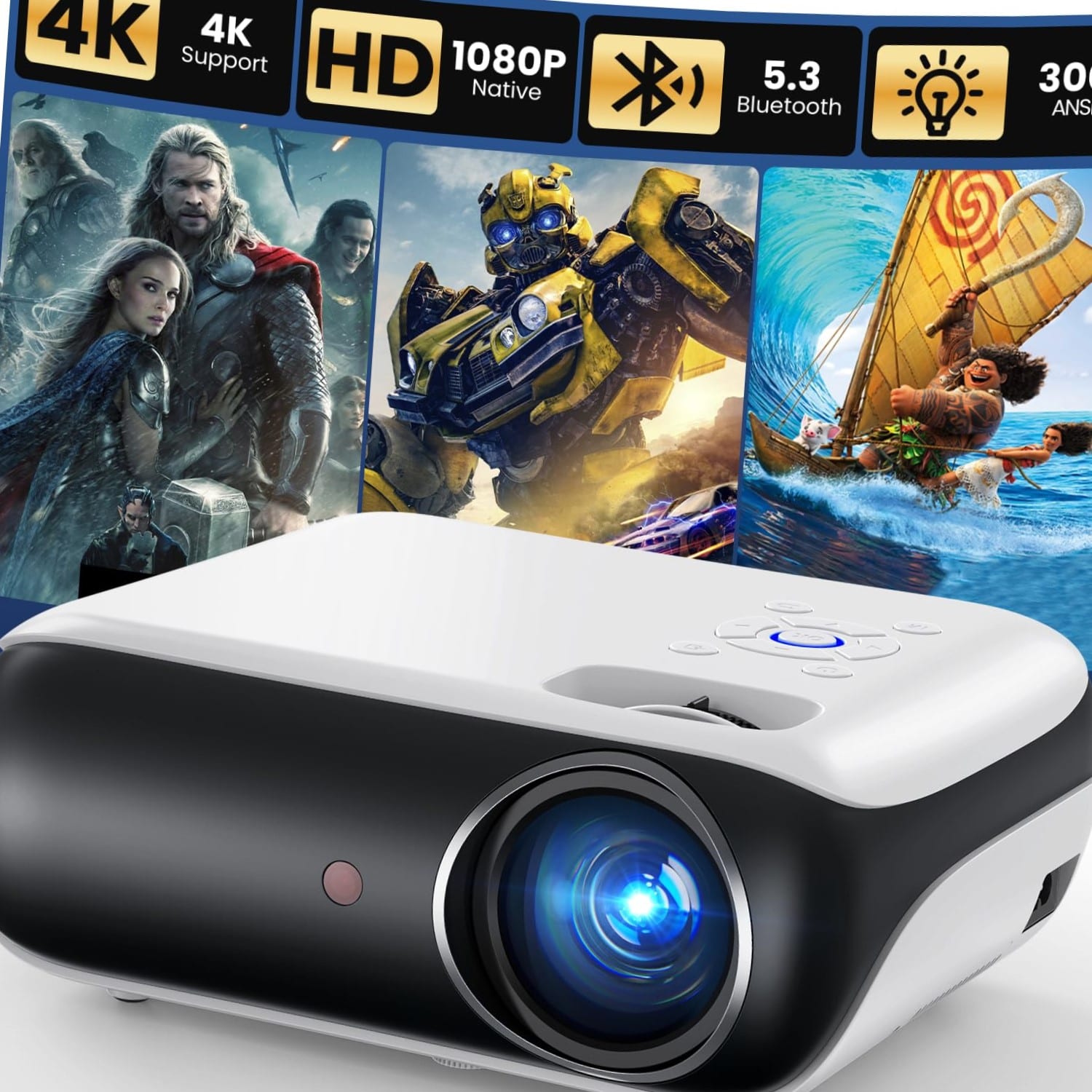 HAPPRUN Native 1080P Bluetooth Projector - White