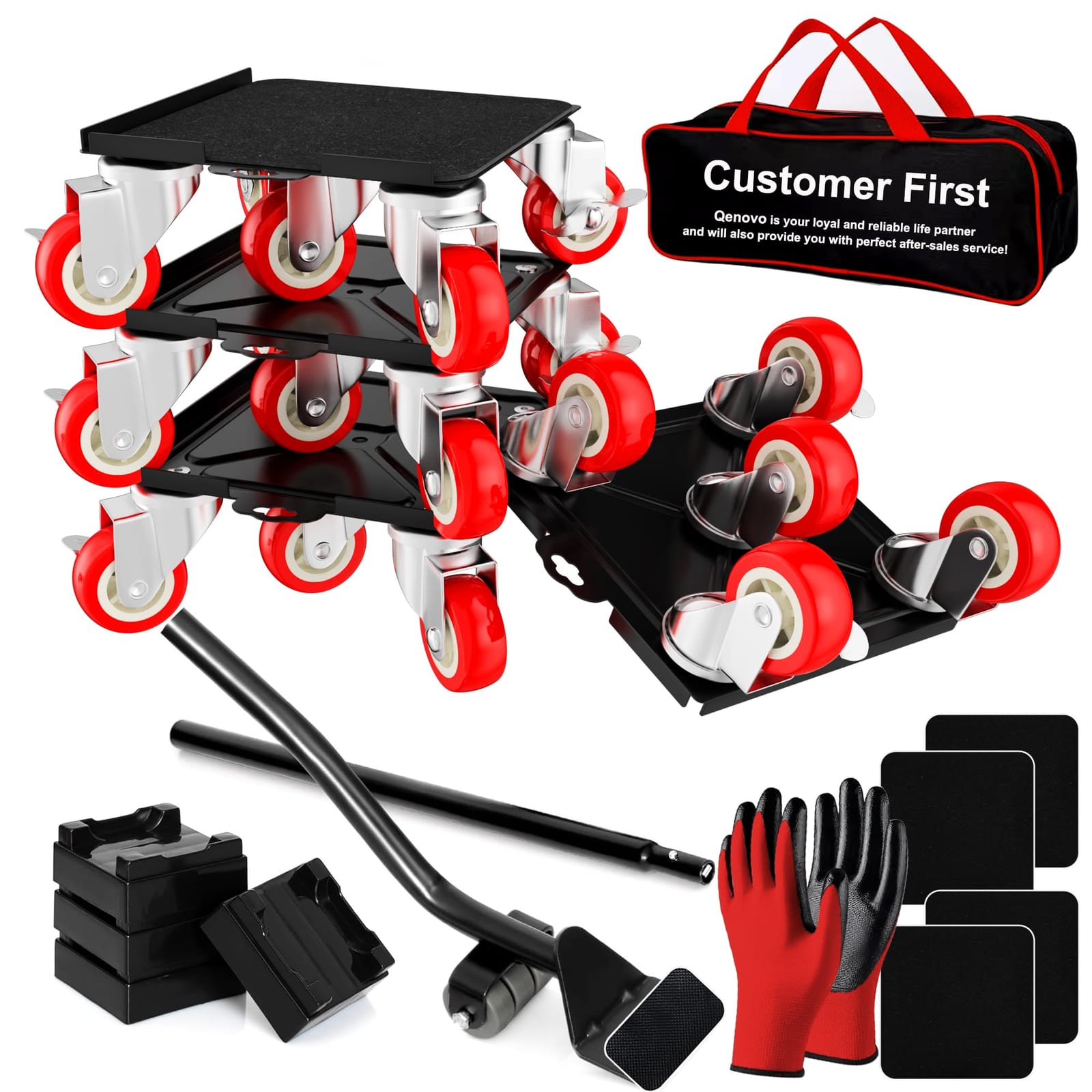 Qenovo 1,500 lb Capacity Furniture Dolly Set, 5.3-Inch Platforms, Red
