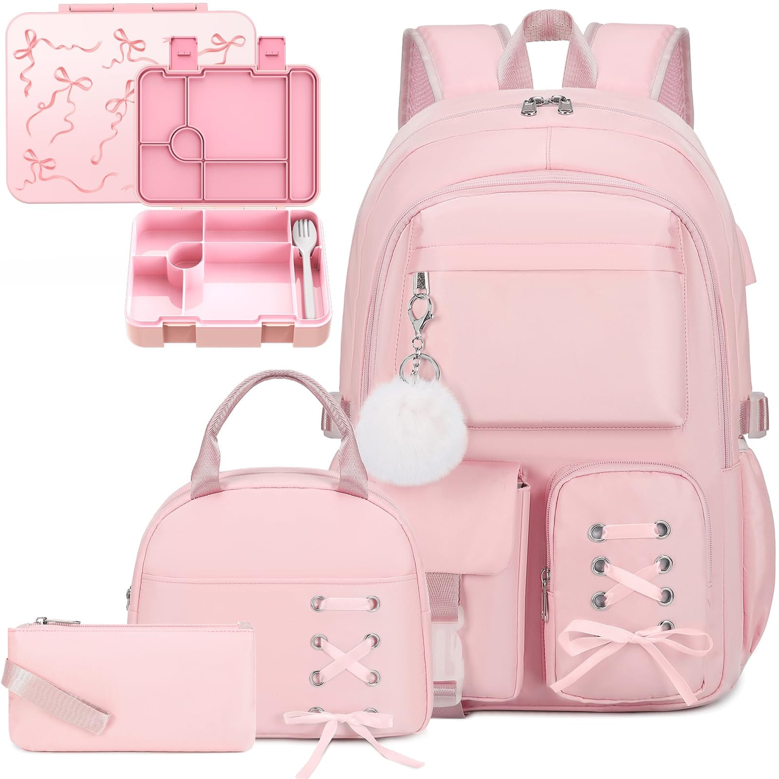 Scothen Girls Backpack Set with Bento Lunch Box and Bag