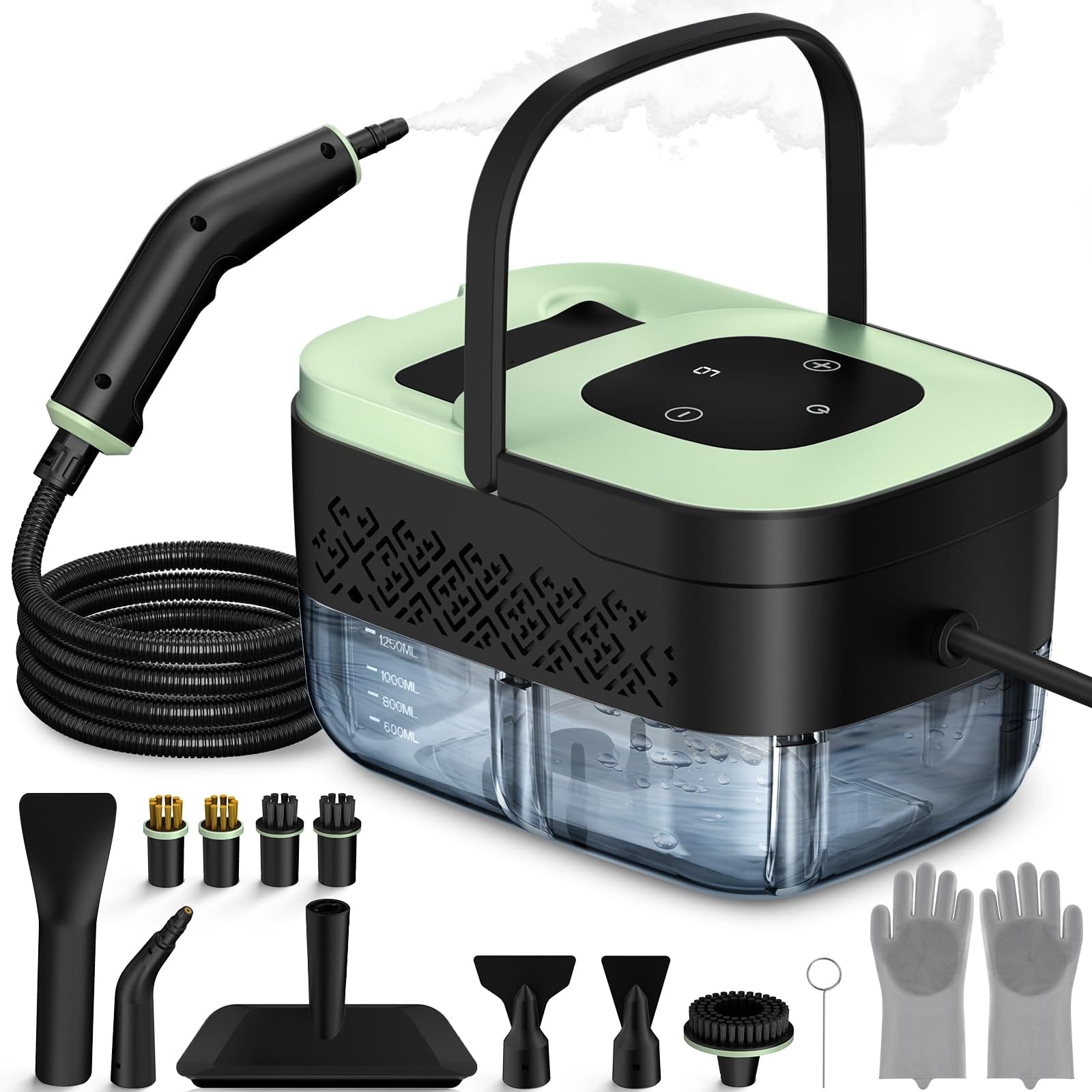 WSRYYCC Portable Steam Cleaner, 1500W, 16 Accessories, Green