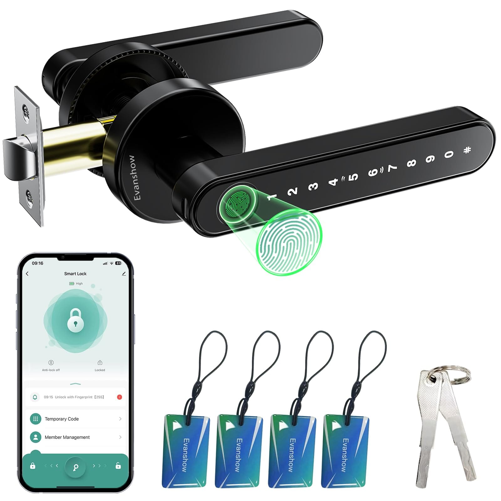 Evanshow Smart Door Lock with Knob, Keyless Entry Door Locks with Handle