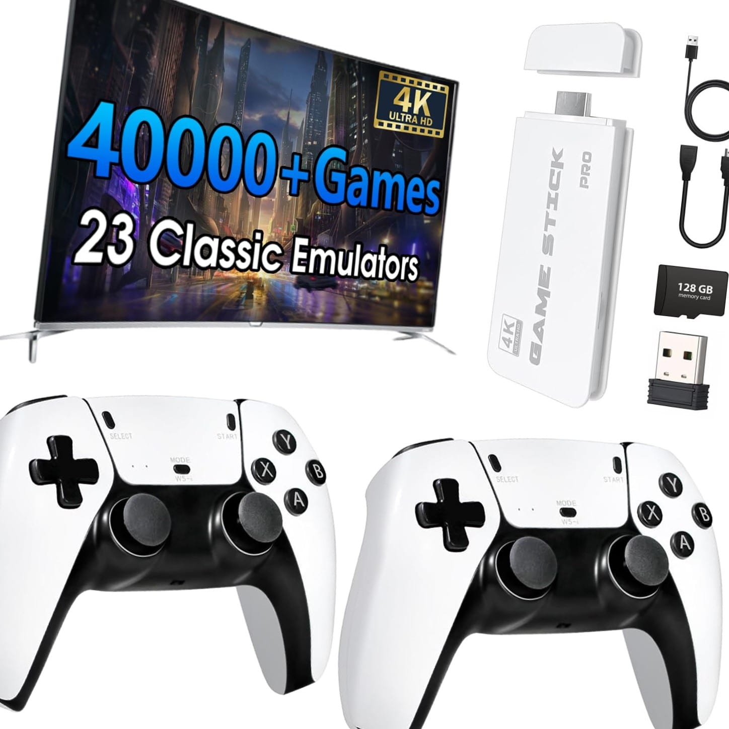 Retro Gaming Console - 40000+ Games, 128GB, 4K HDMI, Dual Wireless Controllers