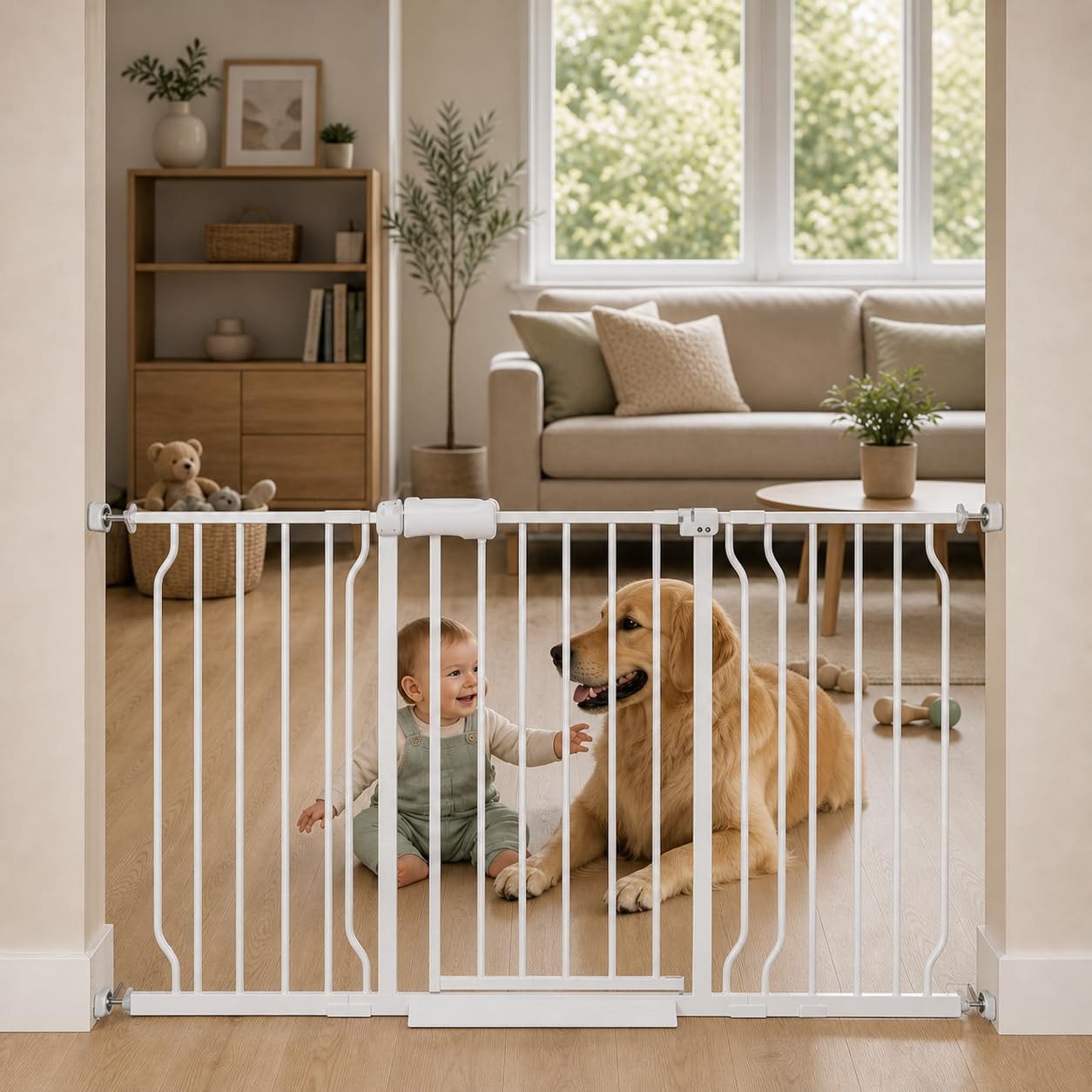 ALLAIBB 57.48-62.20" Extra Wide Pressure Mounted Baby Gate 30" Tall White